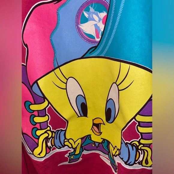EUC Size 2X Vintage Tweety Bird Looney Tunes Fuchsia Pink Shirt 1997 Warner Bros - Picture 4 of 13